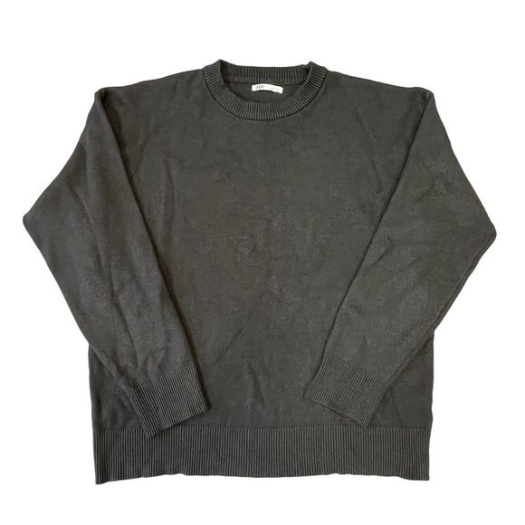 Zara Textured Cotton Blend Sweater. Knit Crew Long Sleeve Gray Size Large #1223 - Picture 2 of 5